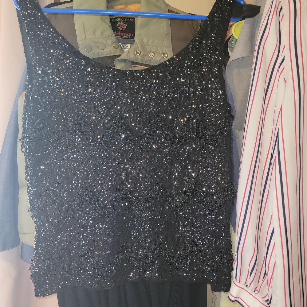 Vintage hand beaded black top